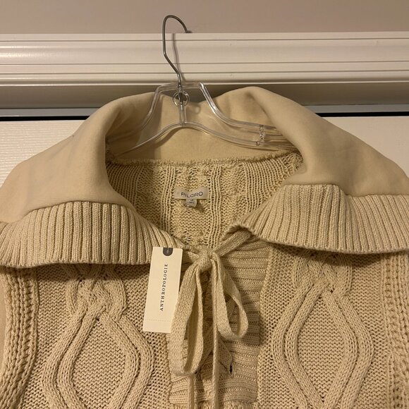Anthropologie PILCRO Sz XS Beige Cable Knit Sweater Sweatshirt Collar Cuffs - Picture 5 of 11